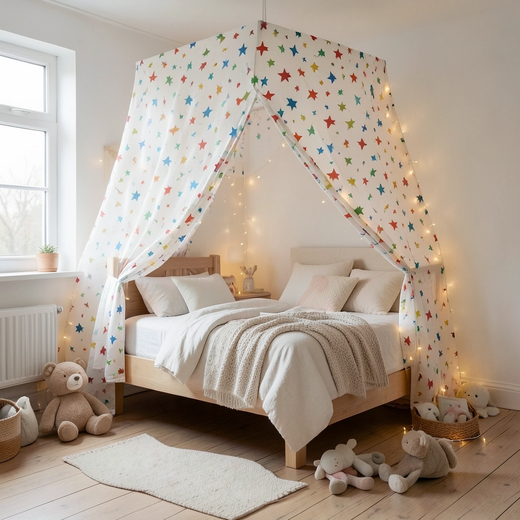 Chambre enfant avec ciel de lit à étoiles