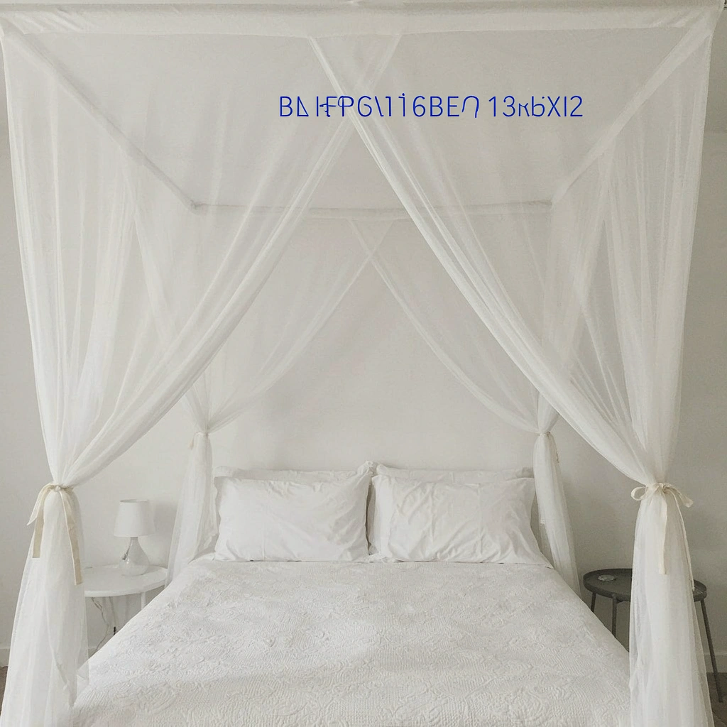 Baldaquin moustiquaire à quatre pans au-dessus d'un lit double