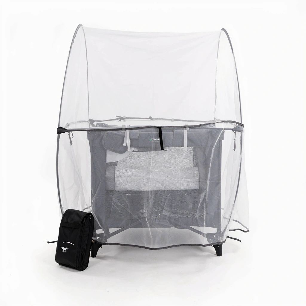 Arche moustiquaire pliable autour d'un berceau de voyage