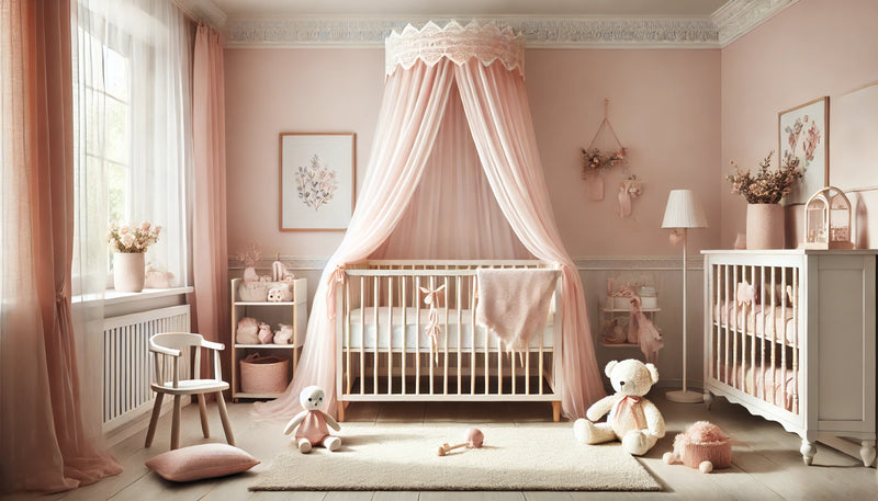 Ciel de lit bébé rose